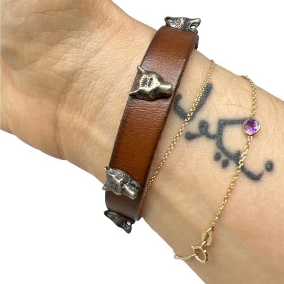 Gucci Forest Collection Leather Bracelet 925 Sterling Silver Size 17 Full Set - Picture 11 of 13